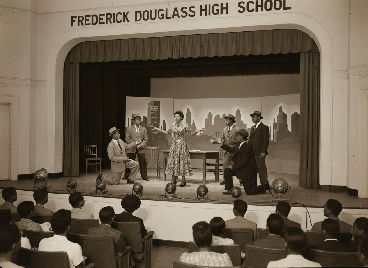 Edit the existing square archival-style black and white image currently in this block so that any occurrence of the name spelled “Douggas” is corrected to “Douglass”, keeping the same photo, layout, fonts, and overall design intact. Only fix the spelling of the name, do not change anything else.